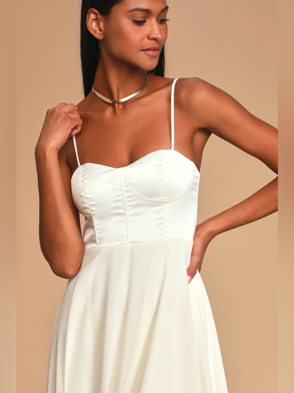 NWT Lulu’s Best Part Of Me Cream Satin Bustier Maxi Dress gown weddding prom L - Picture 4 of 14
